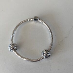 Pandora Silver Snake Chain Bracelet with 2 Spacer Charms